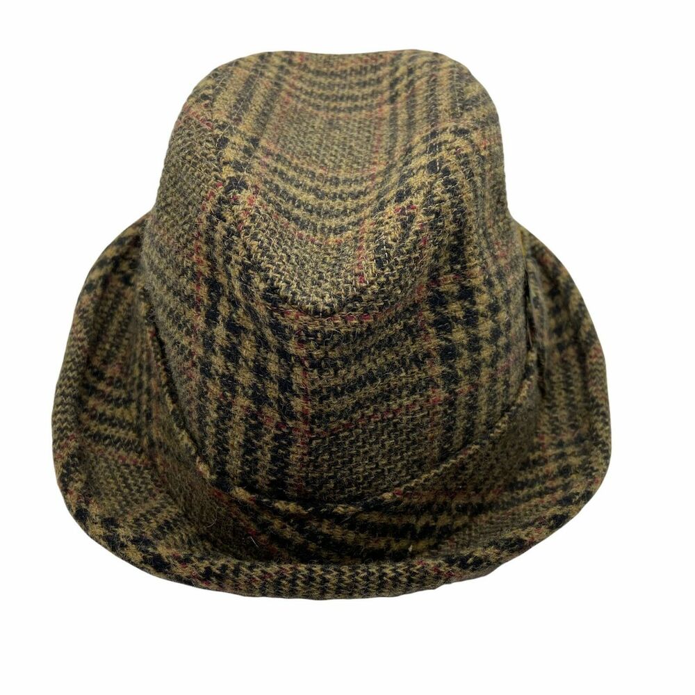 Fedora Hat Grandpa Chic Vintage Mens Multicolor American Wool Plaid  size 7-3/8